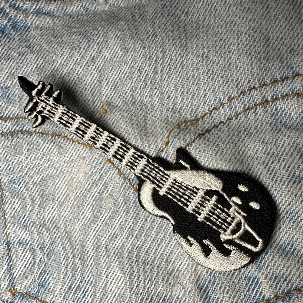 Electric Guitar‎ Patch Embroidered Iron On Patch Black White Music Rockabilly